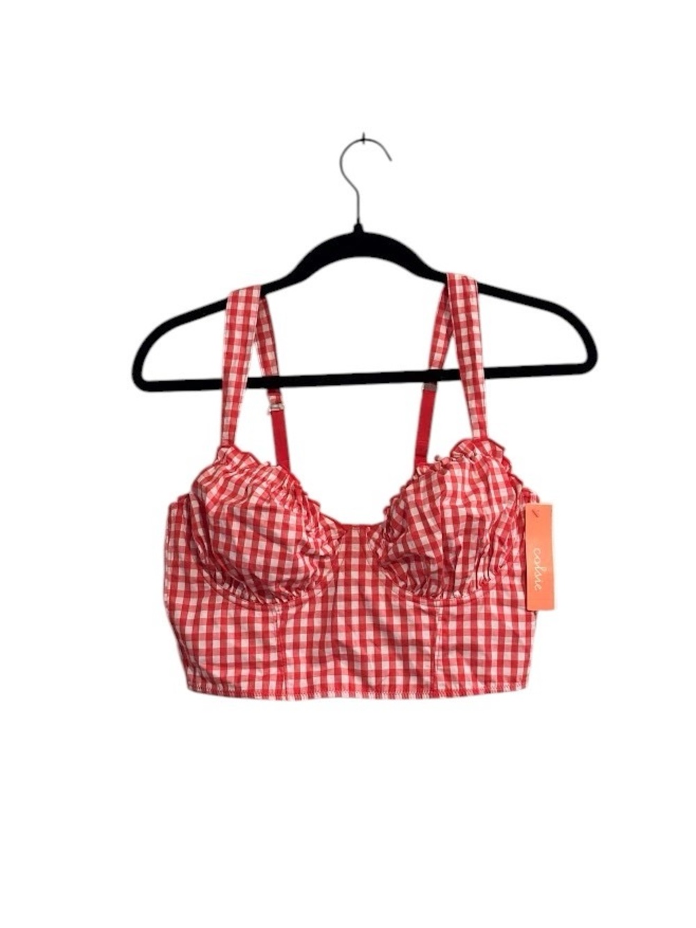 Colsie Women's Gingham Plaid Corset Bra Cosmic Red White Multiple Sizes L XL